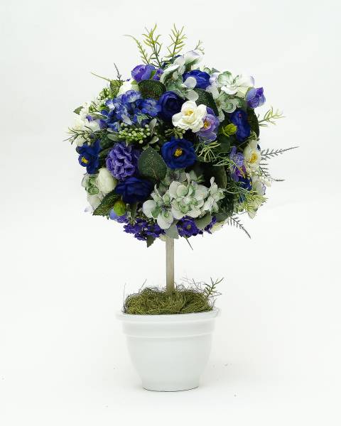 Топиарий (дерево из искусственных цветов) «Сине-белый»