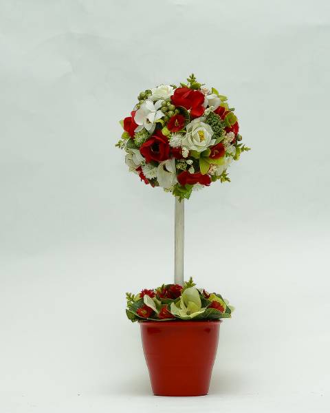 Топиарий (дерево из искусственных цветов) «Красно-белый»
