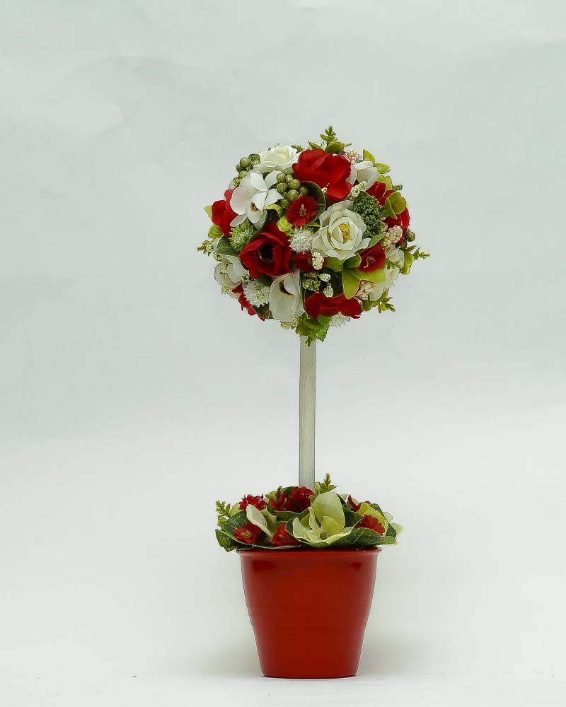 Топиарий (дерево из искусственных цветов) «Красно-белый»